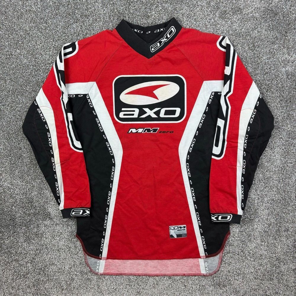 Vintage AXO Motocross Shirt Youth L Red Long Sleeve MTX Racing All Over Print